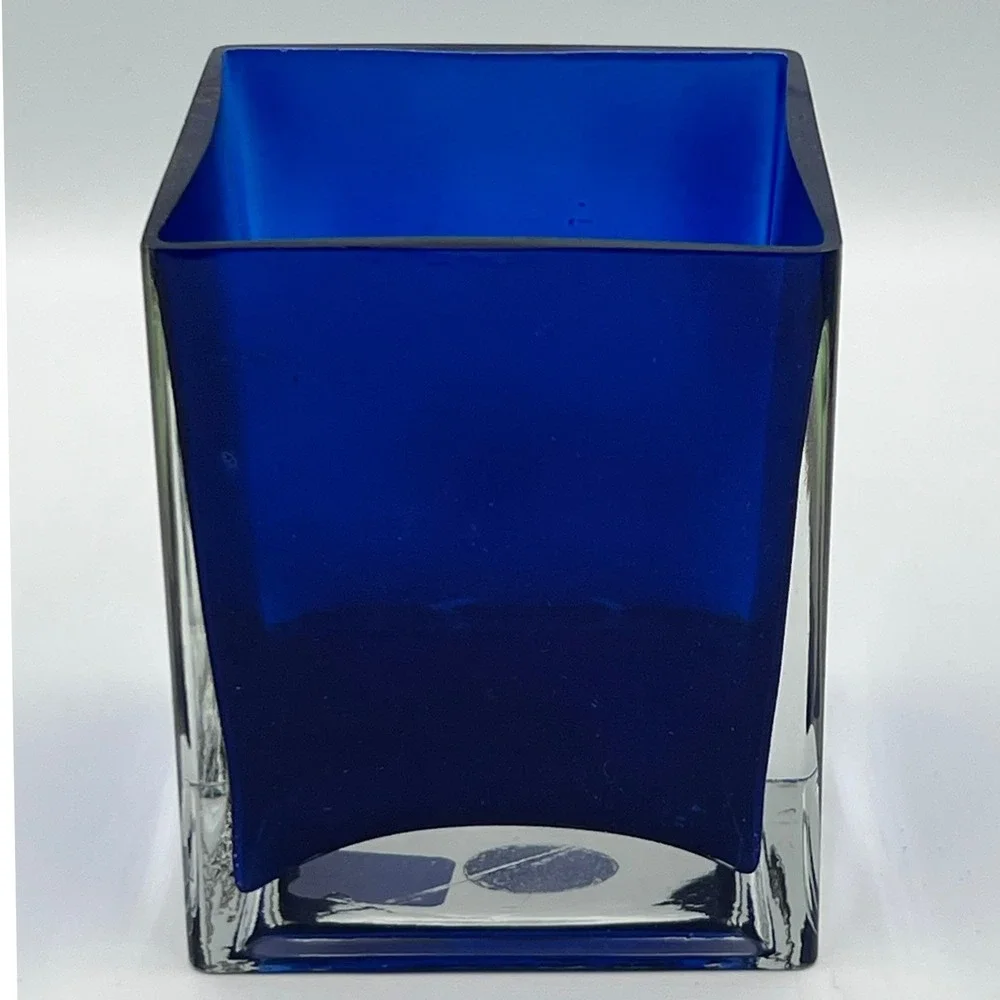 Teleflora Glass Vase Unisex OS Cobalt Blue Very Good Square Cased Glass Decor